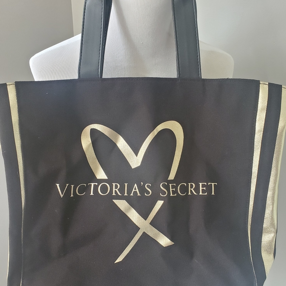 Victoria Secret Large Tote Bag Black Gold
